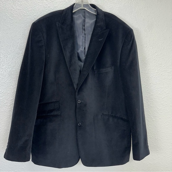 J Ferrar men Black Velvet Blazer Jacket Modern Fit Two Buttons 48L Cotton Preppy - Picture 7 of 15